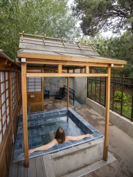 Shoji with a woman in the tub showing the roof